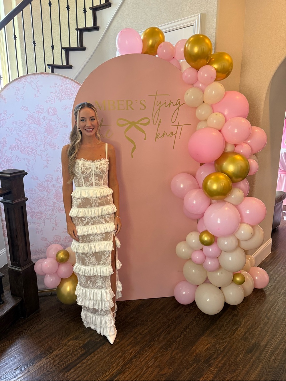 V. Chapman White Lace Ruffle Maxi Dress